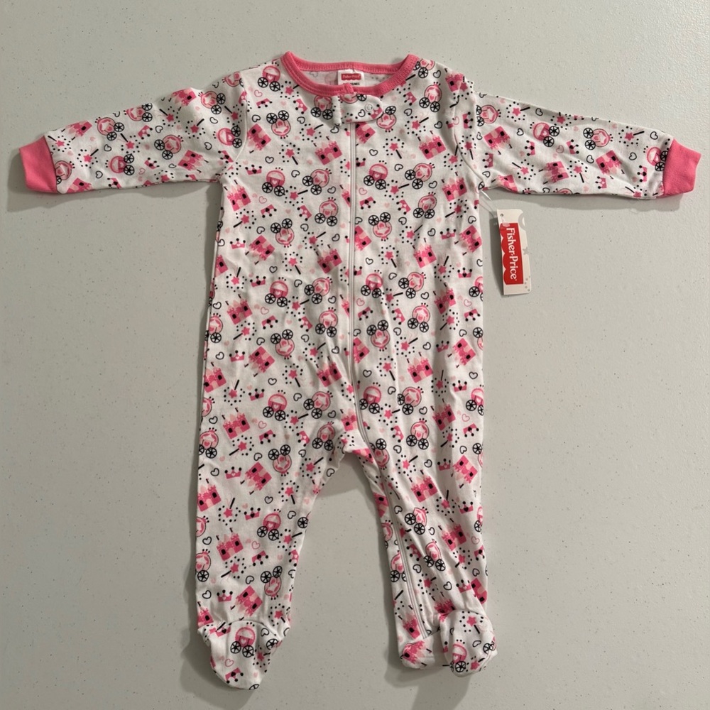 Fisher-Price Long Sleeve Footed Pajamas Pink Princess Print  3-6 Months NWT